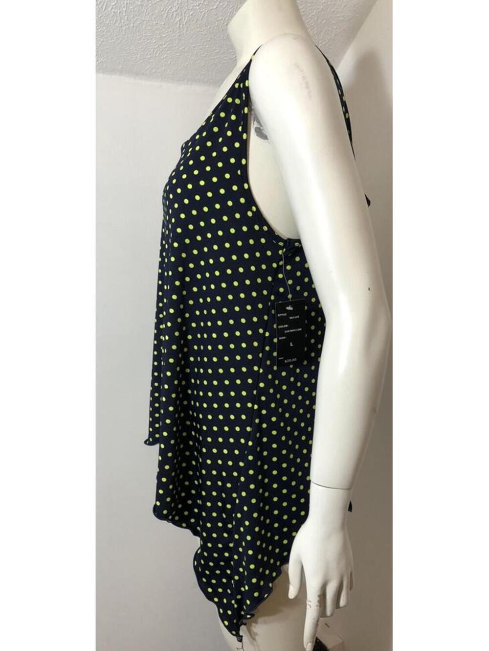 Robert Louis New Womens Large Tank Top Navy Lime Polka Dot Drawstring Back - Picture 6 of 8